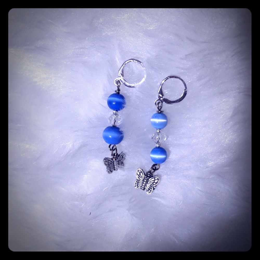 Butterfly and Blue tiger eye's Earrings